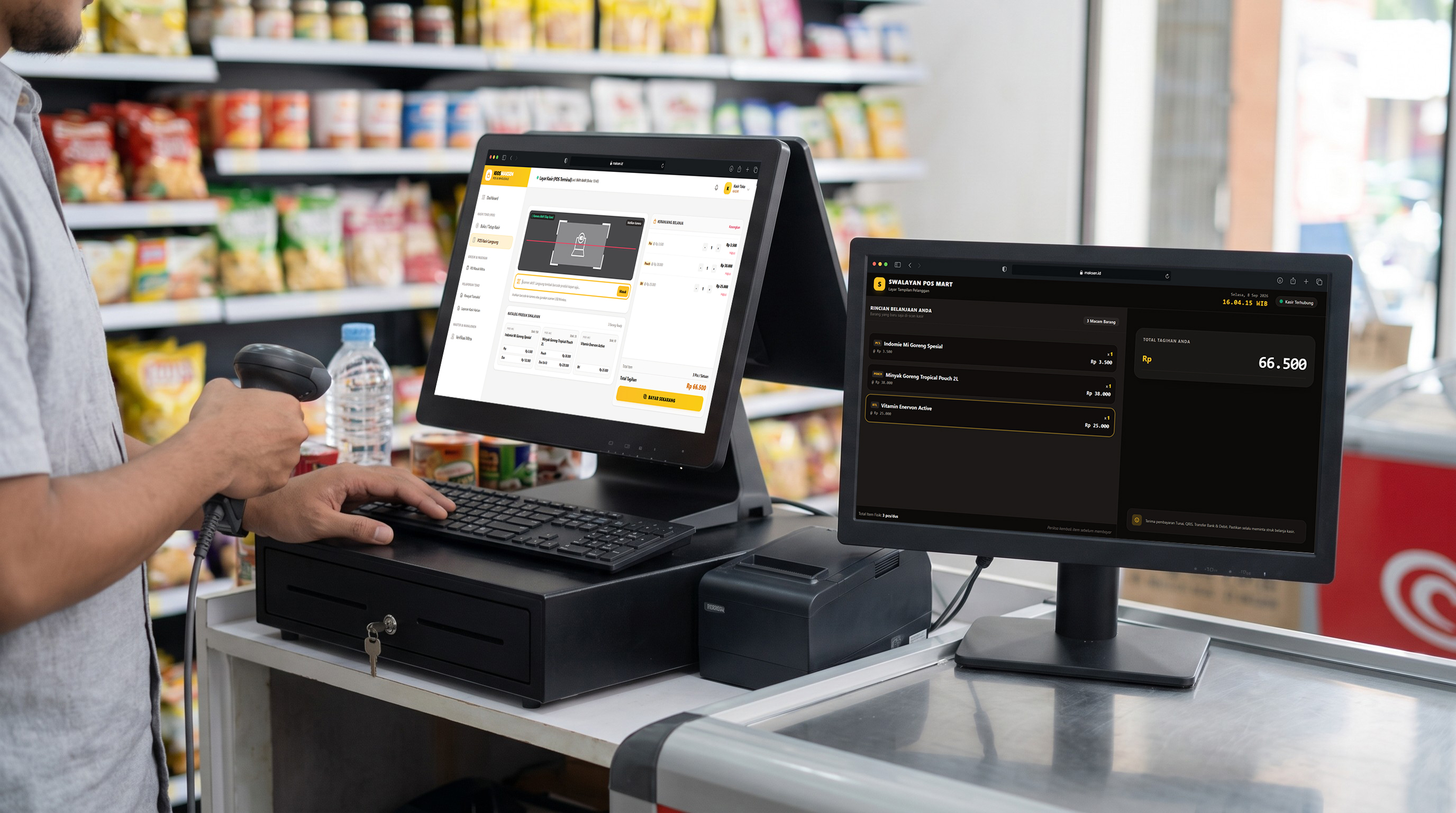 Kios Maksen - POS Retail & B2B Wholesale Supply Engine with Real-Time Customer Display Desktop UI
